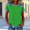 thumbnail image 2 of MOJOGO Women's Denim Patchwork Shirts Crewneck Short Sleeve Tops Spring Shirt Summer T Shirts Color Block Outfits XL, 2 of 5