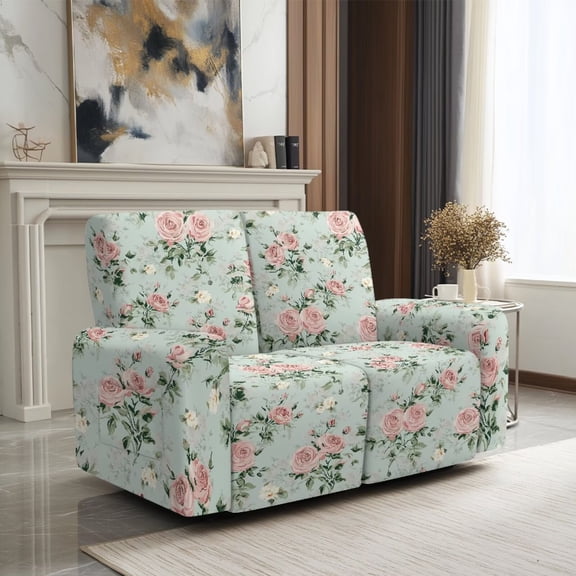 SCRAWLGOD Rose Floral Print Reclining Slipcover Anti Scratch Stretch Recliner Slipcover with Pocket Non Slip Washable Recliner Loveseat Cover