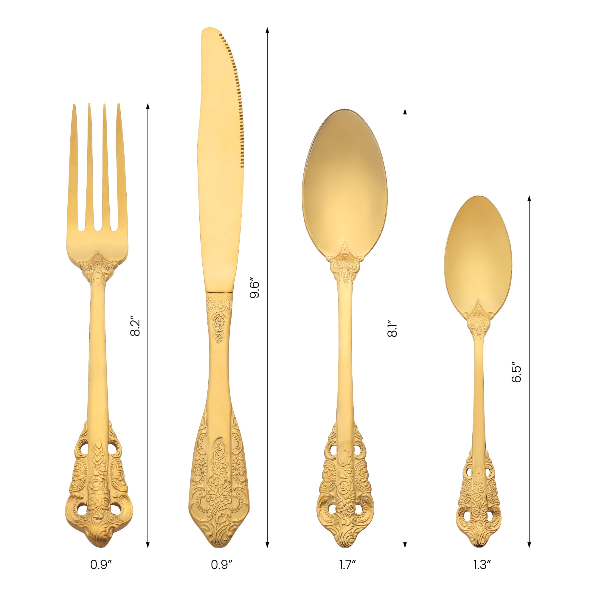 Unique Bargains Silverware Set Stainless Steel Flatware Gold 4 Pcs