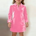 thumbnail image 4 of Cethrio Girls Velvet Dresses Size 10-12, Casual Long Sleeve Lapel Collar Party Midi Dresses Pink, 4 of 5