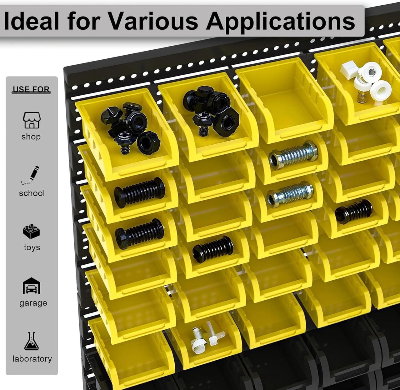 90 Pcs Wall Mounted Storage Bins, Plastic Adjustable Hardware Organizer for Garage, Workshop Wall Storage Rack