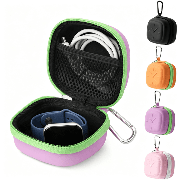 DESIGNICE Watch Travel Case for Smartwatches, Cute Hard Carrying Case Compatible with Smart Watch, Portable Single Watch Box with Carabiner &Amp; Mesh Pocket (Purple)