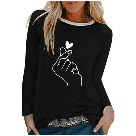 

Womens Blouses for Work Professional Womens Casual Print Shirts Round Neck Long Sleeve Tops Loose T-Shirt Blouse Solid Color Short Sleeve Shirts for Women Black S