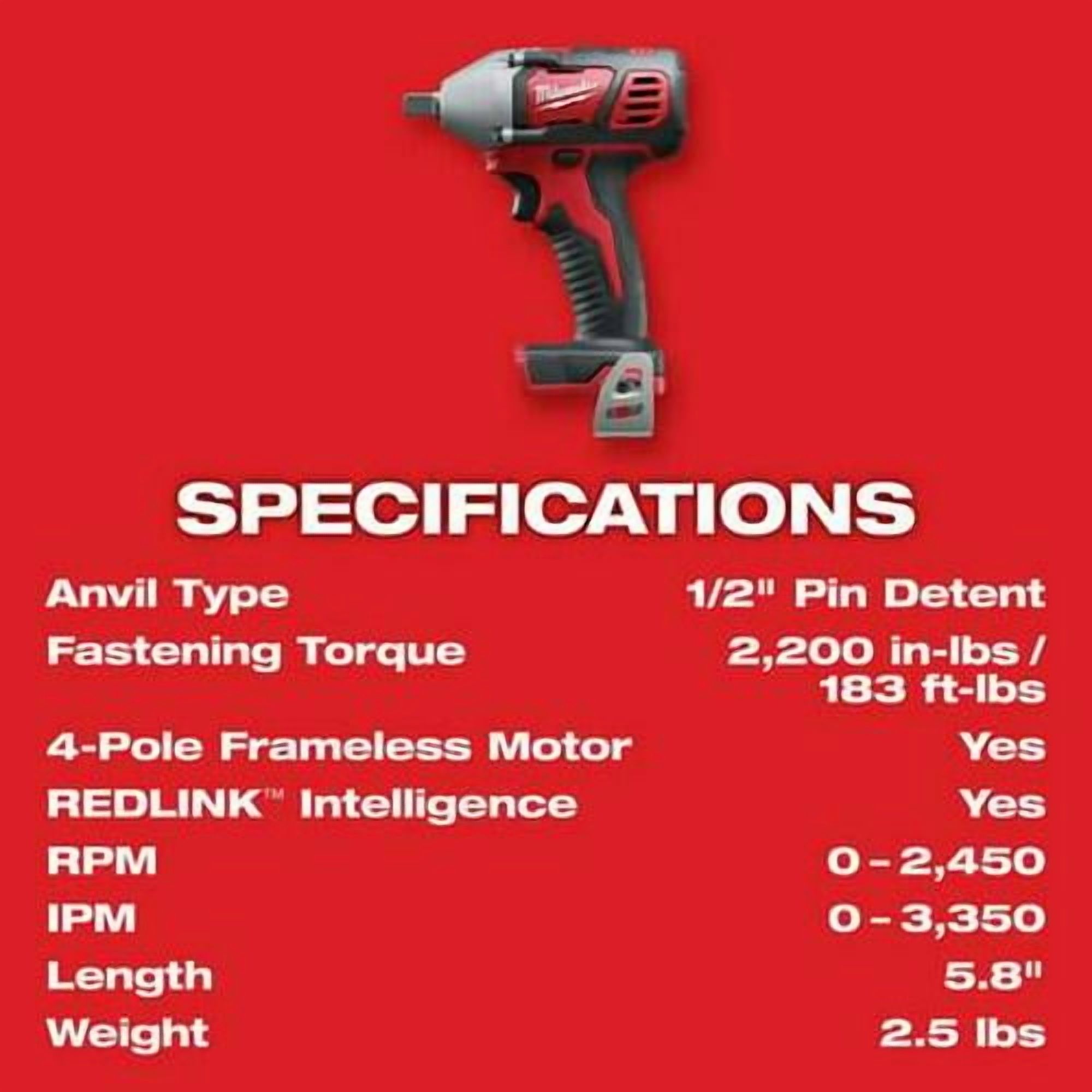 Milwaukee Tool M18 1/2  Impact Wrench w/Pin Detent
