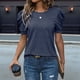 thumbnail image 2 of Suéter de Corta Abullonada para Mujer, Tops, Verano 2025, Conjuntos, Camisa de Punto con Cuello Redondo, Blusas, Azul Marino, L, 2 of 4