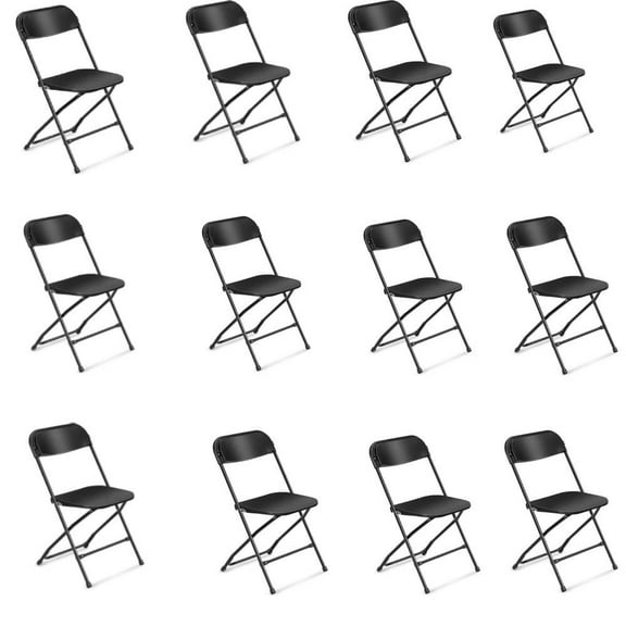 VibrantEcho 12 Pack Black Plastic Folding Chair, Indoor Outdoor Portable Stackable Commercial Seat with Steel Frame 350lb. Capacity for Events Office Wedding Party Picnic Kitchen Dining