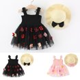 thumbnail image 1 of JDQJBZ Baby Girl Short Sleeve Dress Solid Color Floral Applique With Hat Summer Outfit, 1 of 5