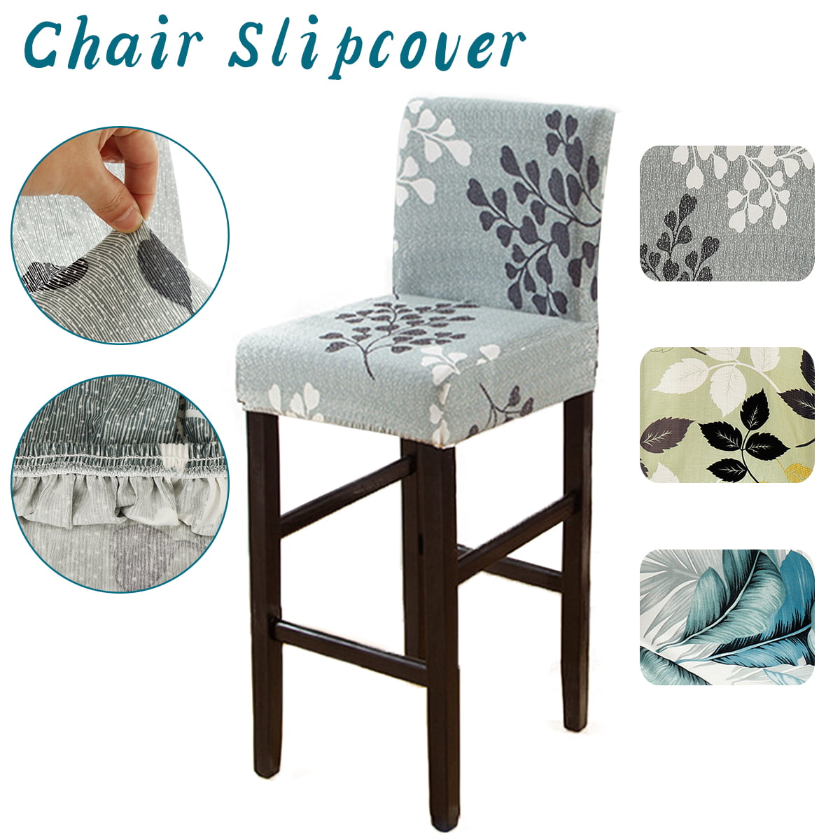 Round Stool Chair Seat Cover Floral Printed Stretch Bar Dining Chair Slipcovers 