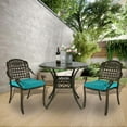 thumbnail image 7 of MEETWARM 3 Piece Patio Bistro Set, Outdoor All-Weather Cast Aluminum Dining Furniture Set Includes 2 Chairs with Cushions and a 35.4” Round Table with Umbrella Hole for Garden Deck, Ocean Blue, 7 of 7