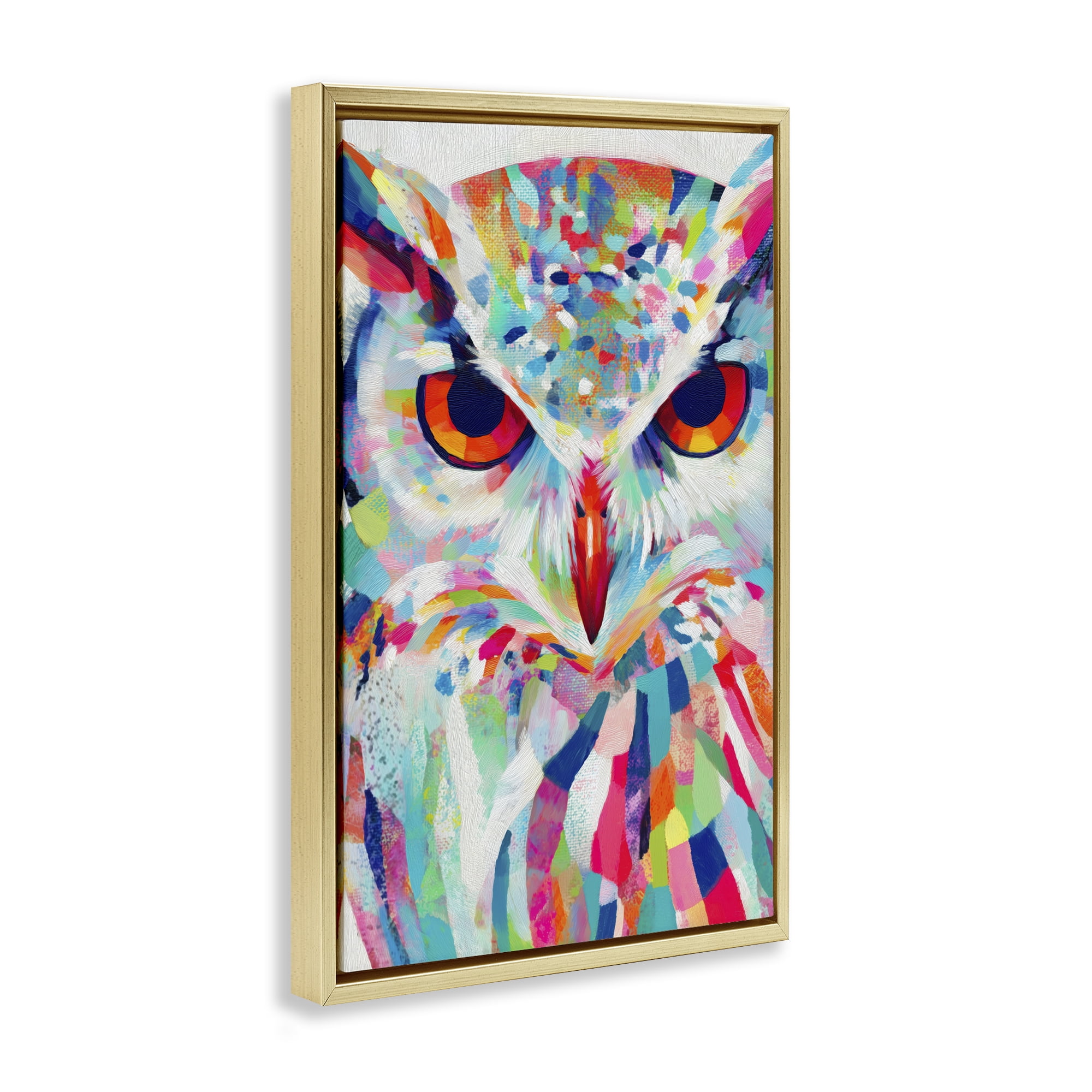 Stupell Industries Expressive Owl Gaze Gold Framed Floater Canvas Wall Art, design by Chromatic Storm Studio