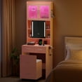 thumbnail image 2 of Ktaxon Makeup Vanity Table for Small Spaces, Vanity Table Set with Charging Station and Sliding Mirror, Bedroom Makeup Table, Pink, 2 of 11
