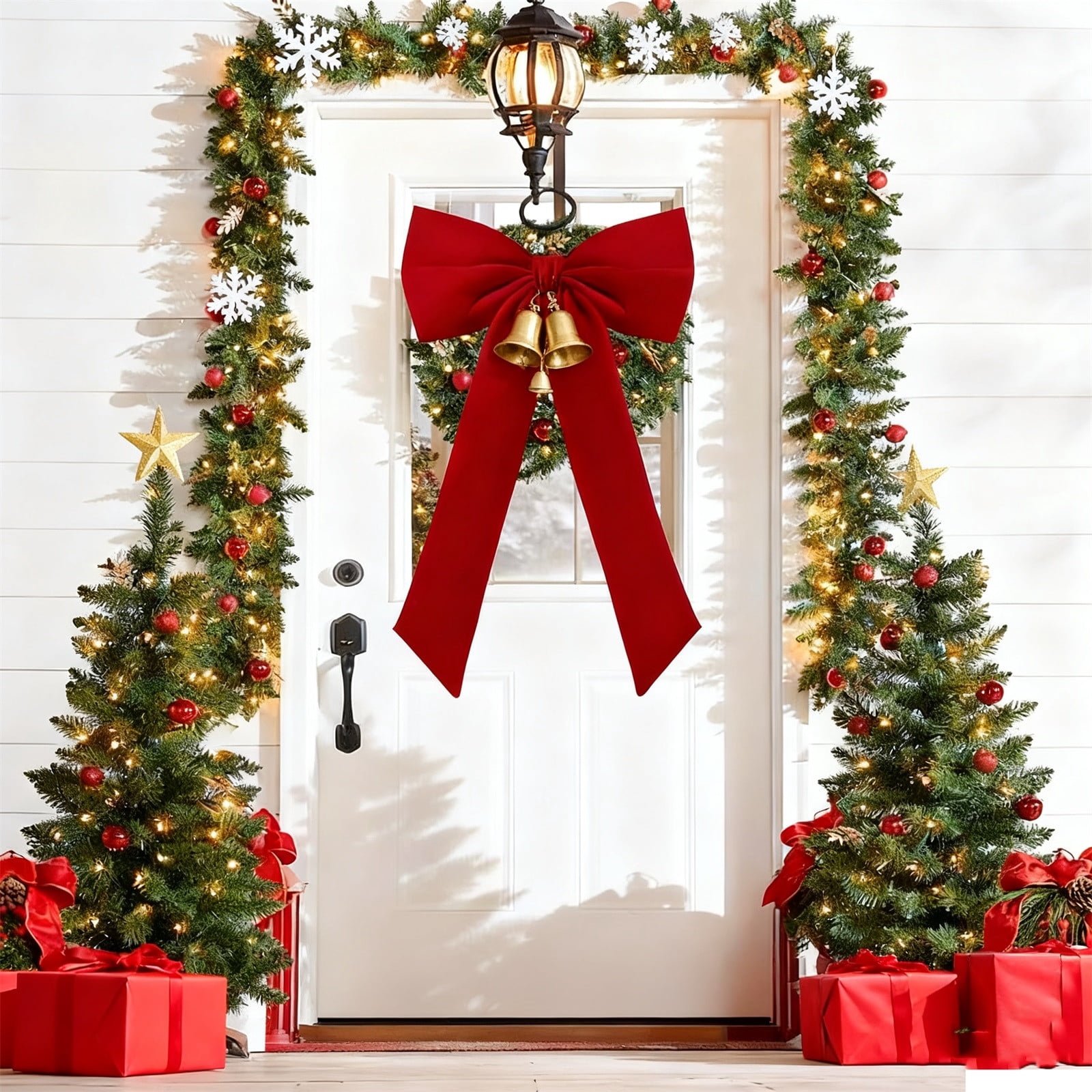 Hvmvliv Large Velvet Christmas Bow 80x40cm - Oversized Tree Topper with Flexible Wire Ribbons, Perfect for Mantel, Staircase & Front Door Holiday Decor Red
