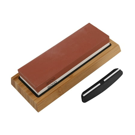 

Sharpening Stone 3000 & 8000 Grit - Double Sided Whetstone Set For Knives With Non- Bamboo Base and Free Angle Guide