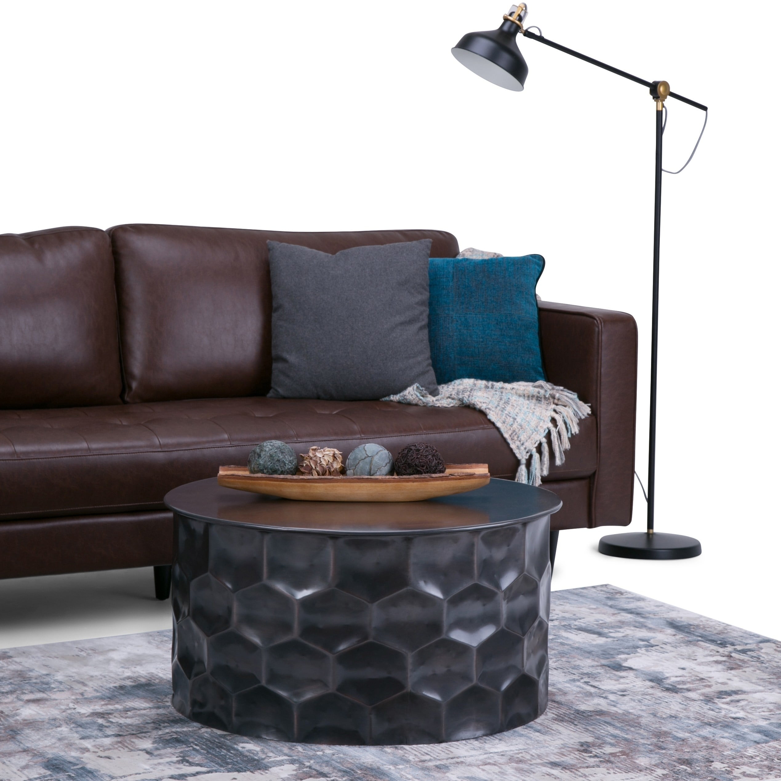 Wyndenhall Kacey Round Metal Storage Coffee Table In Antique Bronze