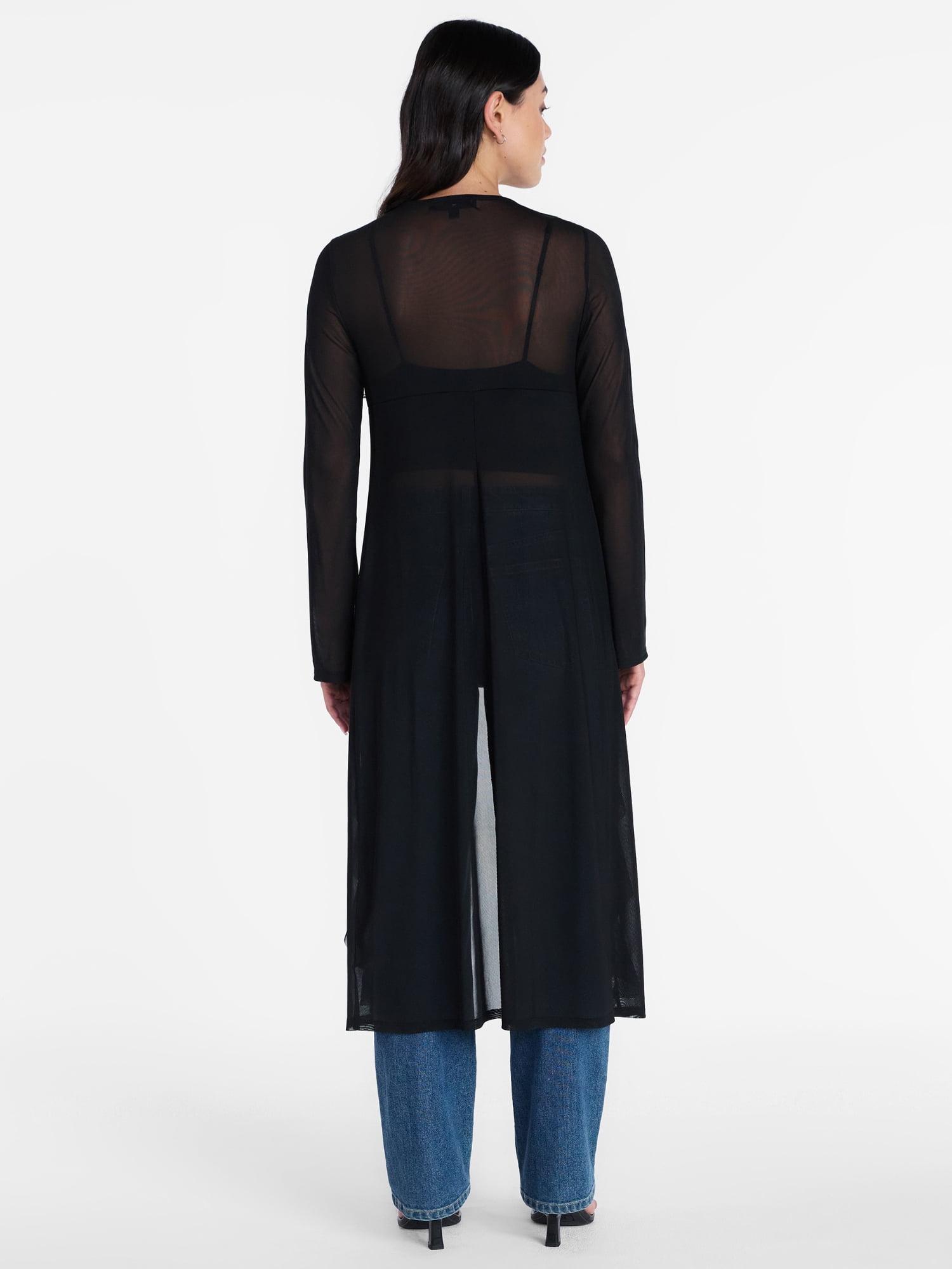 Madden NYC Women’s Ruffle Sheer Tie Front Duster with Long Sleeves, Sizes XXS-XXL