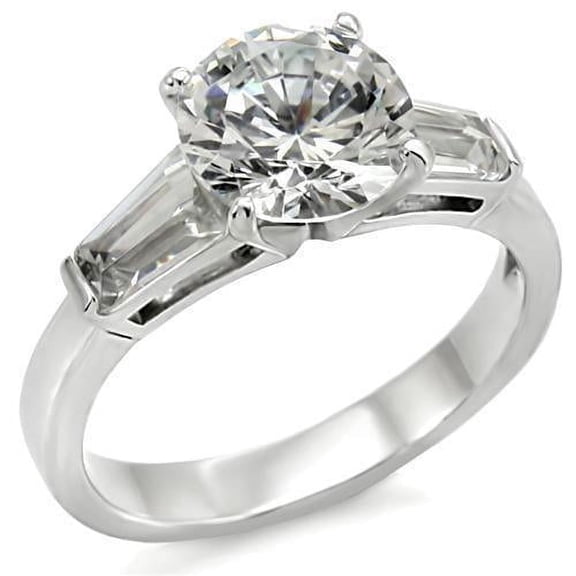 Womens Rings High polished (no plating) Stainless Steel Ring with AAA Grade CZ in Clear TK005