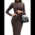 thumbnail image 1 of Vestido Informal Ajustado de Punto Acanalado de Larga para Mujer, Otoño e Invierno Café S, 1 of 9