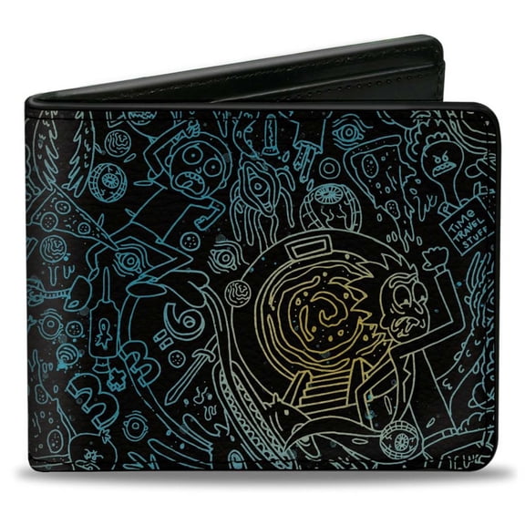 Rick and Morty Wallet, Bifold, Rick and Morty Portal Chase and Icons Collage Black, Vegan Leather