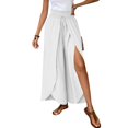 thumbnail image 7 of Cotton Linen Pants Women Smocked High Waisted Split Wide Leg Pants Summer Flowy Vacation Beach Pant with Pockets 2025, White S, 7 of 7