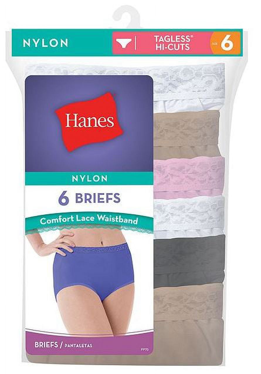 Hanes Nylon Briefs Panties 6-Pack Underwear Assorted Colors Women's Size 7