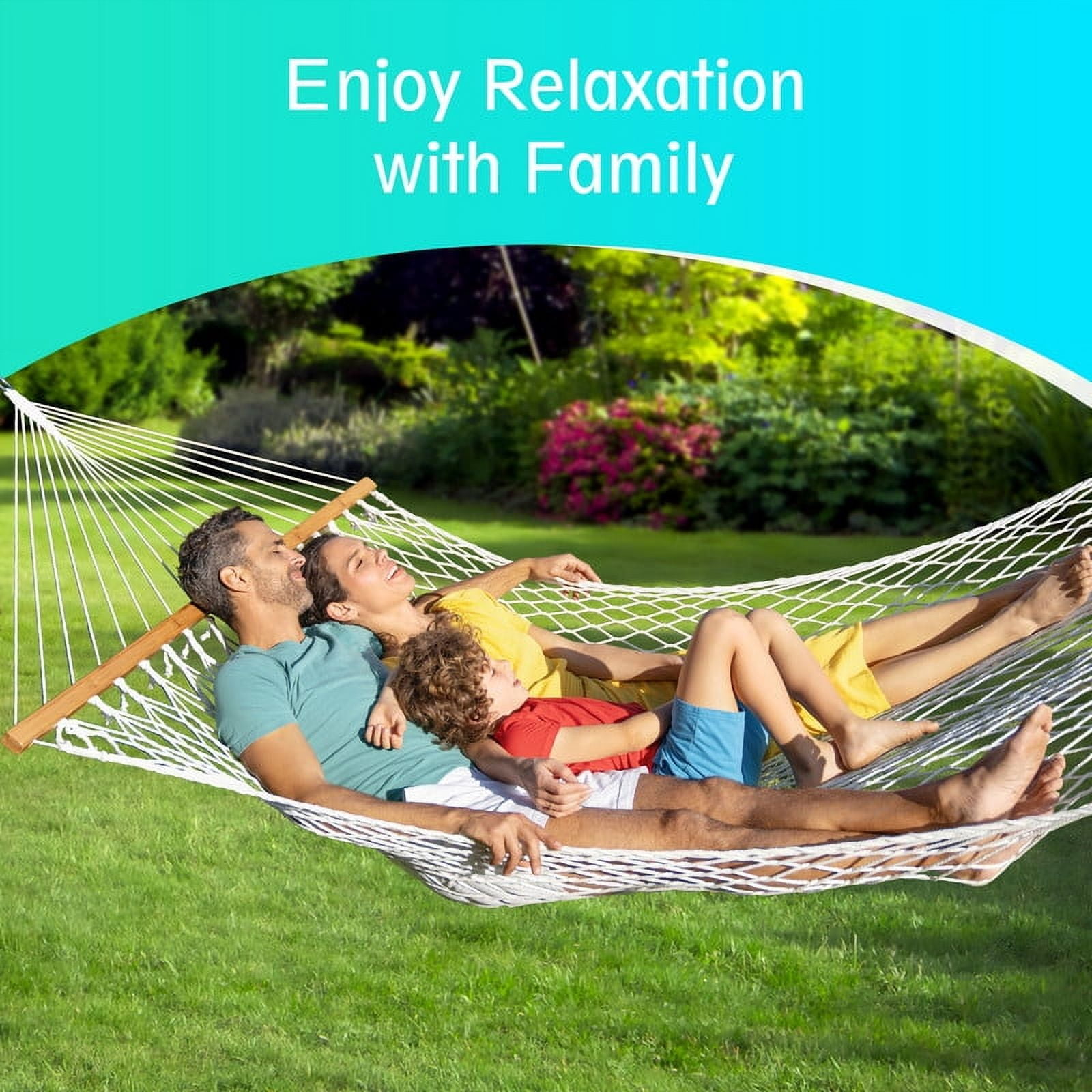 KEESTP Comfort 2 Person Cotton Rope Hammock, 500lb Capacity,Portable Hammocks for Camping Outdoor/Indoor Patio Backyard - Gray