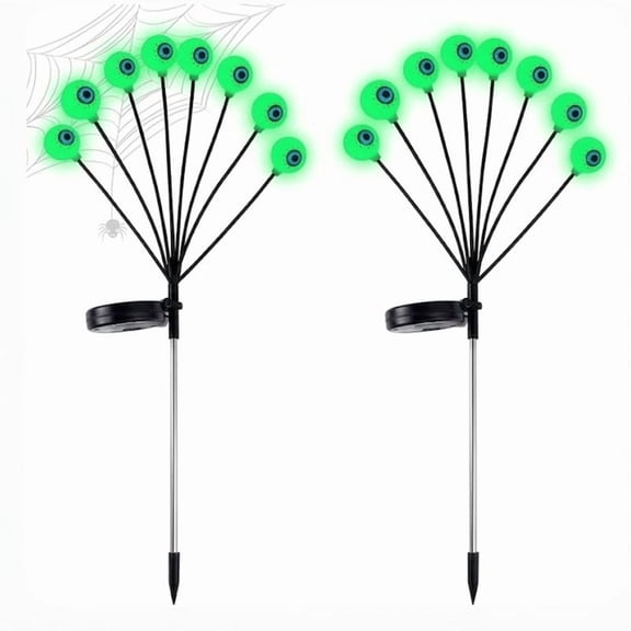 Solar Halloween Eyeball Lights Outdoor, 2 Pack Swaying Scary Green Eyeball Solar Stake Lights, Waterproof LED Pathway Lights for Yard Garden Lawn Patio Halloween Party Decorations