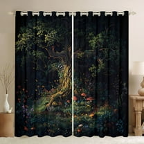 Castle Fairy Botanical Tree Mushroom Blackout Curtains Set of 2 (52x84 Each) for Boys Girls,Chic Floral Flowers Window Curtains,Magical Garden Curtains and Drapes,Lightweight Room Decor