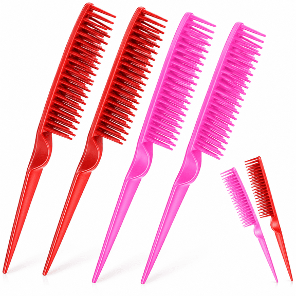 RAIRSKY 3 Row Comb,4Pcs Curl Defining Combs Triple Row Styling Comb,Rat Tail Teasing Brush,Styling Hair Combs for Women Detangling,Defining and Curls Sectioning Hair