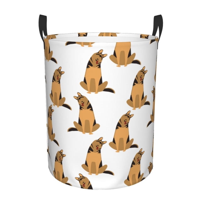 Balery German Shepherd Dog Cesta de ropa redonda con asas, impermeable, independiente, para ropa, juguetes, dormitorio y familia-Small