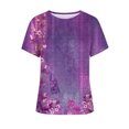 thumbnail image 4 of Blusa superior de cuello redondo SCZ estampado de flores manga corta Casual para mujer púrpura 4XL, 4 of 5