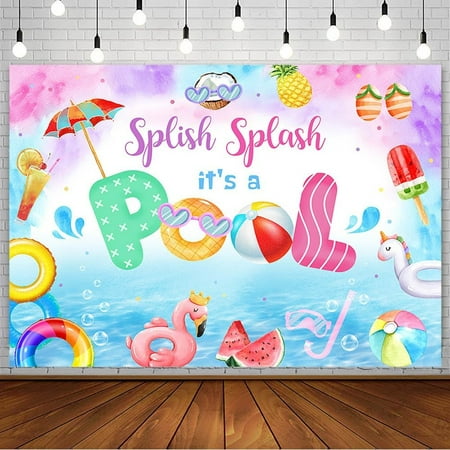 Summer Pool Party Backdrop plish Splash Swimming Beach Ball Girls Birthday Pool Party Decorations Supplies Flamingo Lifebuoy Ice Cream Summer Holiday Background