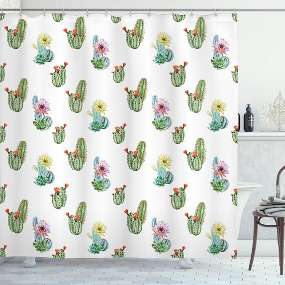 Ambesonne Cactus Shower Curtain, Hawaiian Bouquet Vintage, 69"Wx70"L, Multicolor
