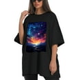 thumbnail image 4 of Plus Size Shirt for Women Black Tops for Women Short Sleeves Shirt for Women Night Sky T Shirt Crewneck Shirt for Women XL, 4 of 5