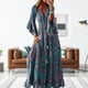 thumbnail image 4 of Vestido De Mujer Bohemio vestido largo botón dama Maxi vestido estampado manga acampanada traje de playa Cgtredaw Azul S para Mujer, 4 of 6