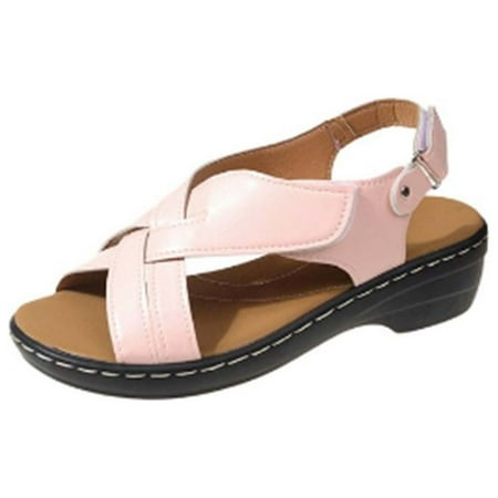 Holiday Savings Deals! Kukoosong Flat Sandals for Women Orthopedic Sandals Heightening Shoes Hollowed Out Flat Heels Peep-toe Casual Shoes Sandals Women Pink 37