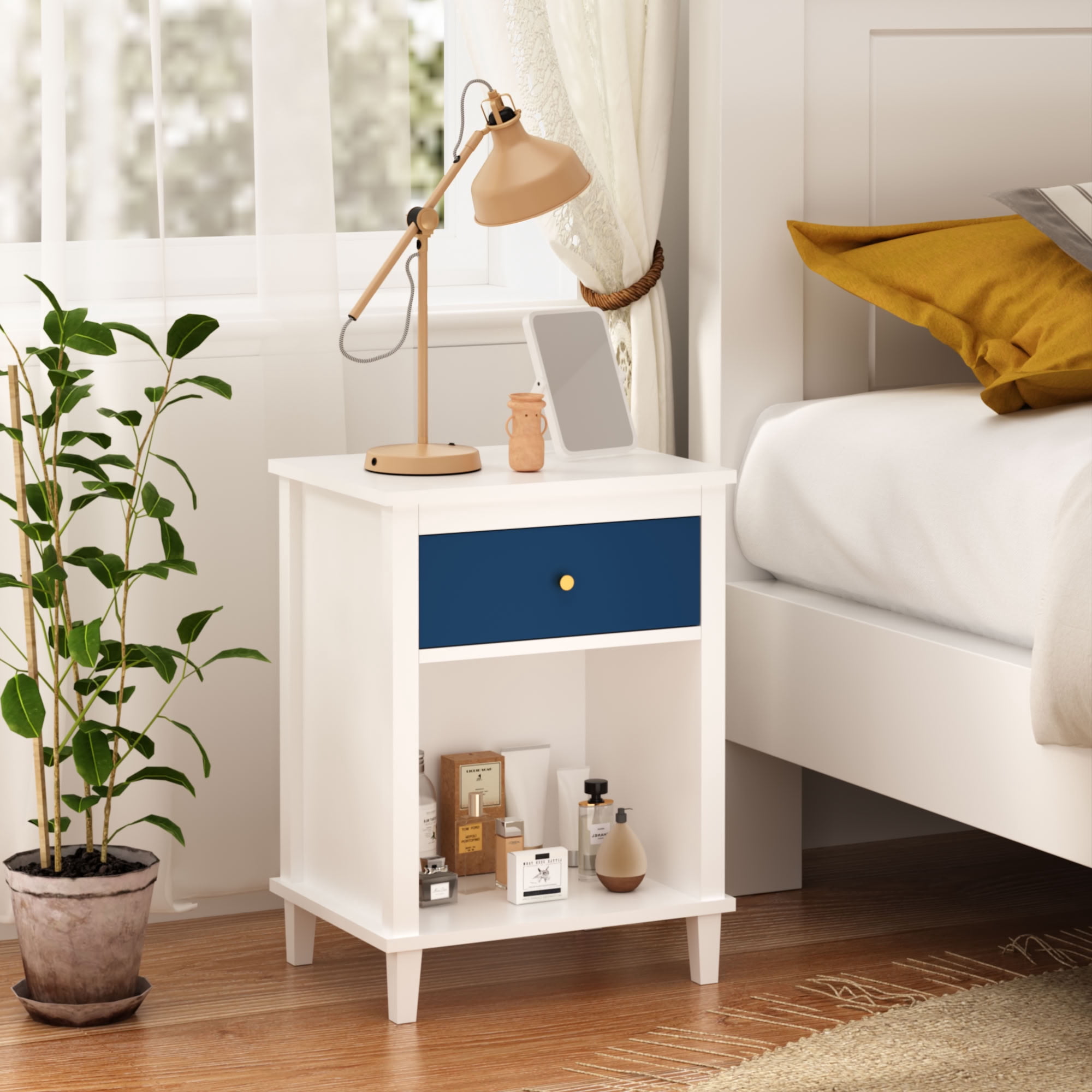 MAYEERTY 26.77" H Nightstand with Drawer & Open Shelf, Wooden Bedside End Side Table, for Kids Adults Bedroom Living Room Small Apartment Dorm