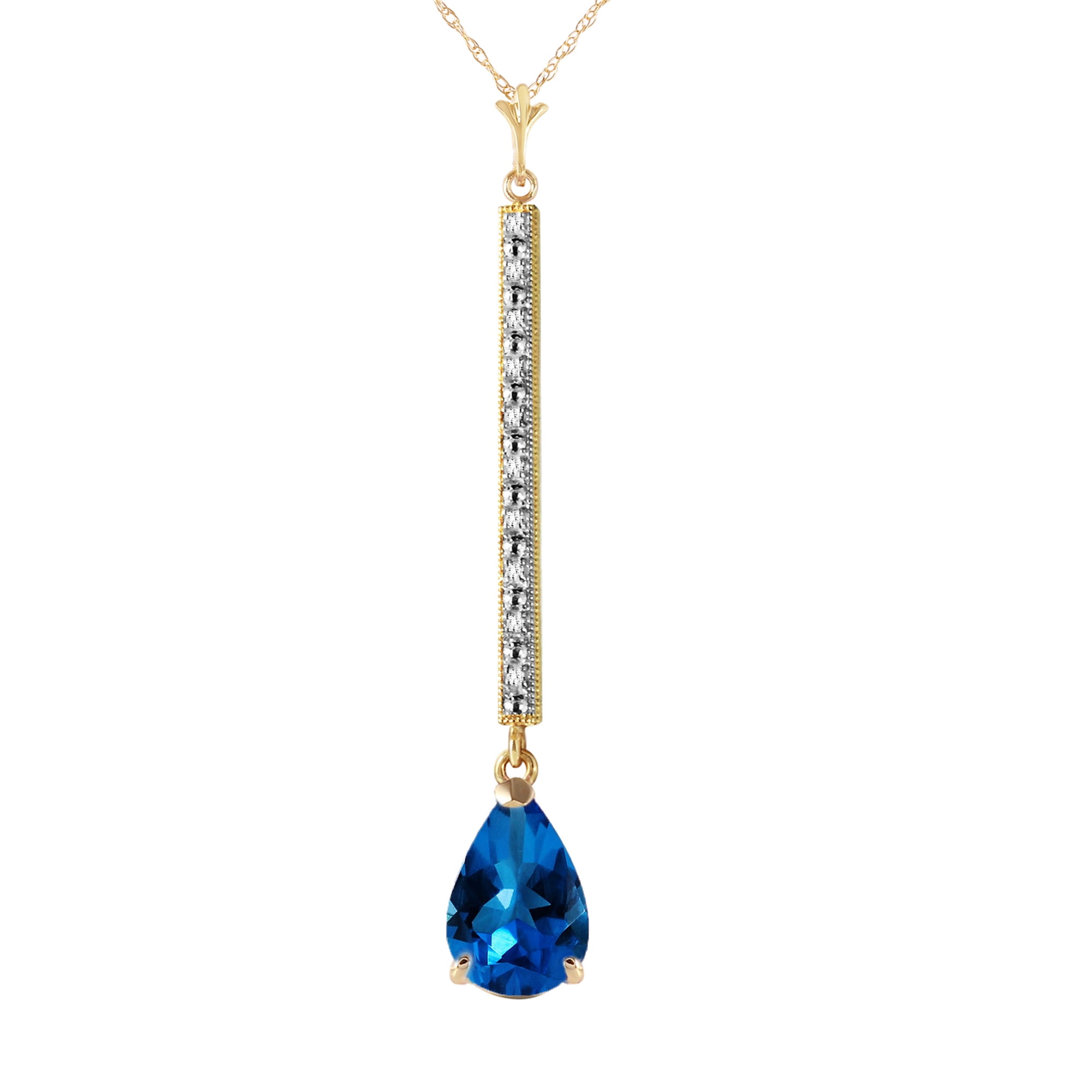 Galaxy Gold 14K Solid Gold 1.8 Carat Natural Diamond & Blue Topaz Necklace for Women - Yellow Gold Fine Jewelry