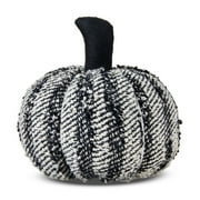Black and White Stripe Tweed Pumpkin Pillow, 9", Fall by Way To Celebrate