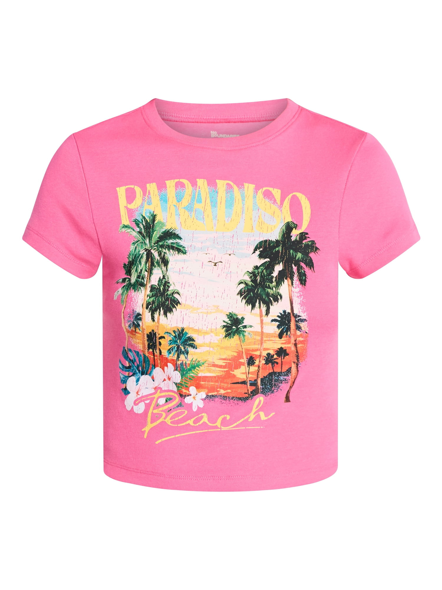 No Boundaries Ribbed Cotton Graphic Baby Tee with Short Sleeves, Women's XXS-XXL