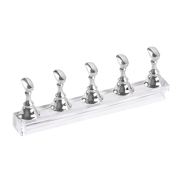 HHBEAUTY Nail Holder for Display Painting Nails - Acrylic Magnetic Practice Nail Stand Set - Fake Nail Holder for Press On Nails with Reusable Adhesive Putty, Silver