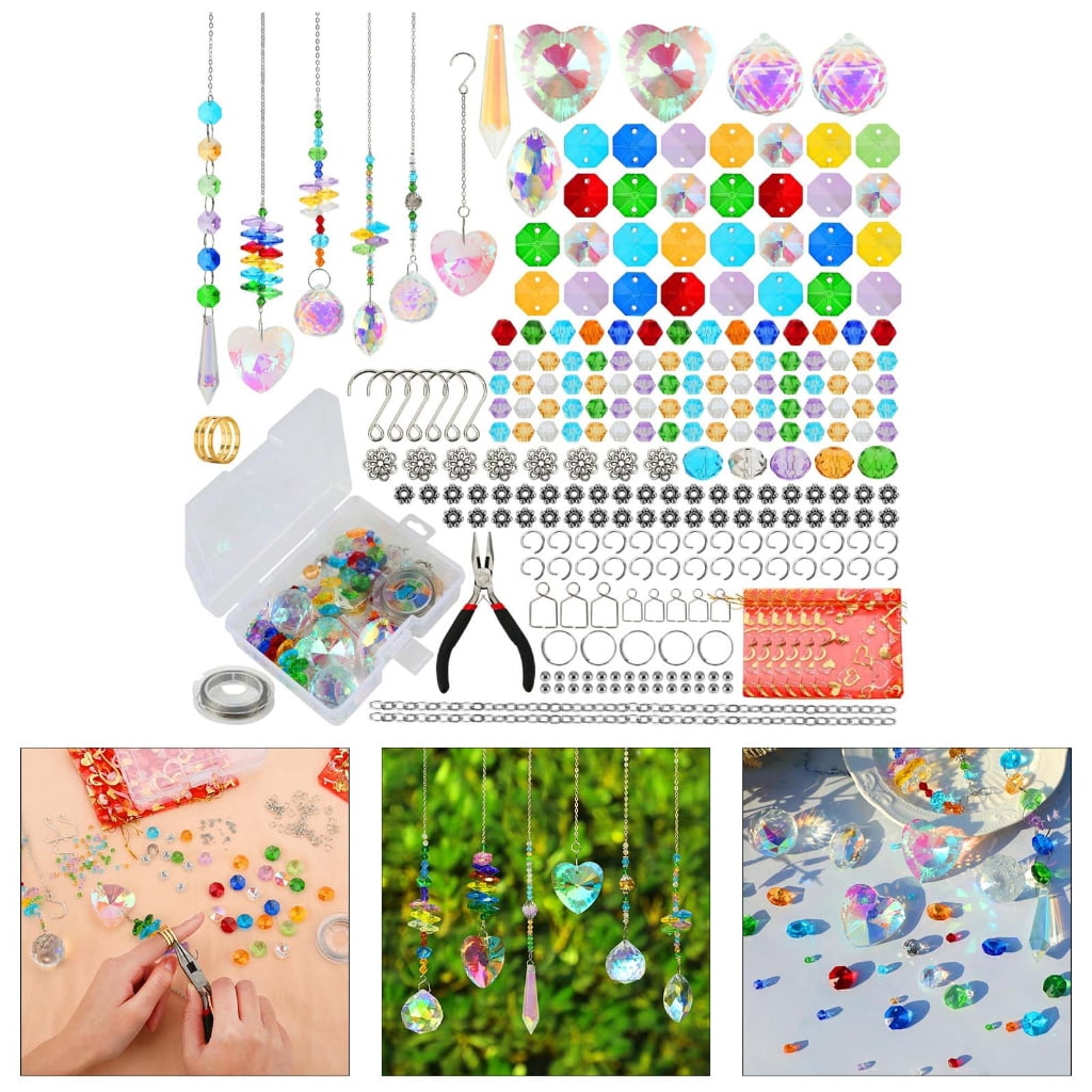 Set of 460 Handmade Winds Chimes Bead Kits Glass Crystals for Window Garden Decoration Practical Jewelry Making Supplies