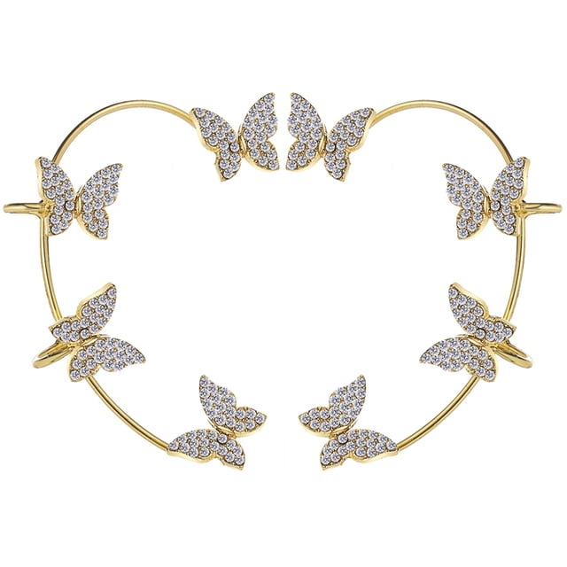 Crawler Earrings Rhinestone Butterfly - Fashion Climber Earrings Ear Cuff Wrap