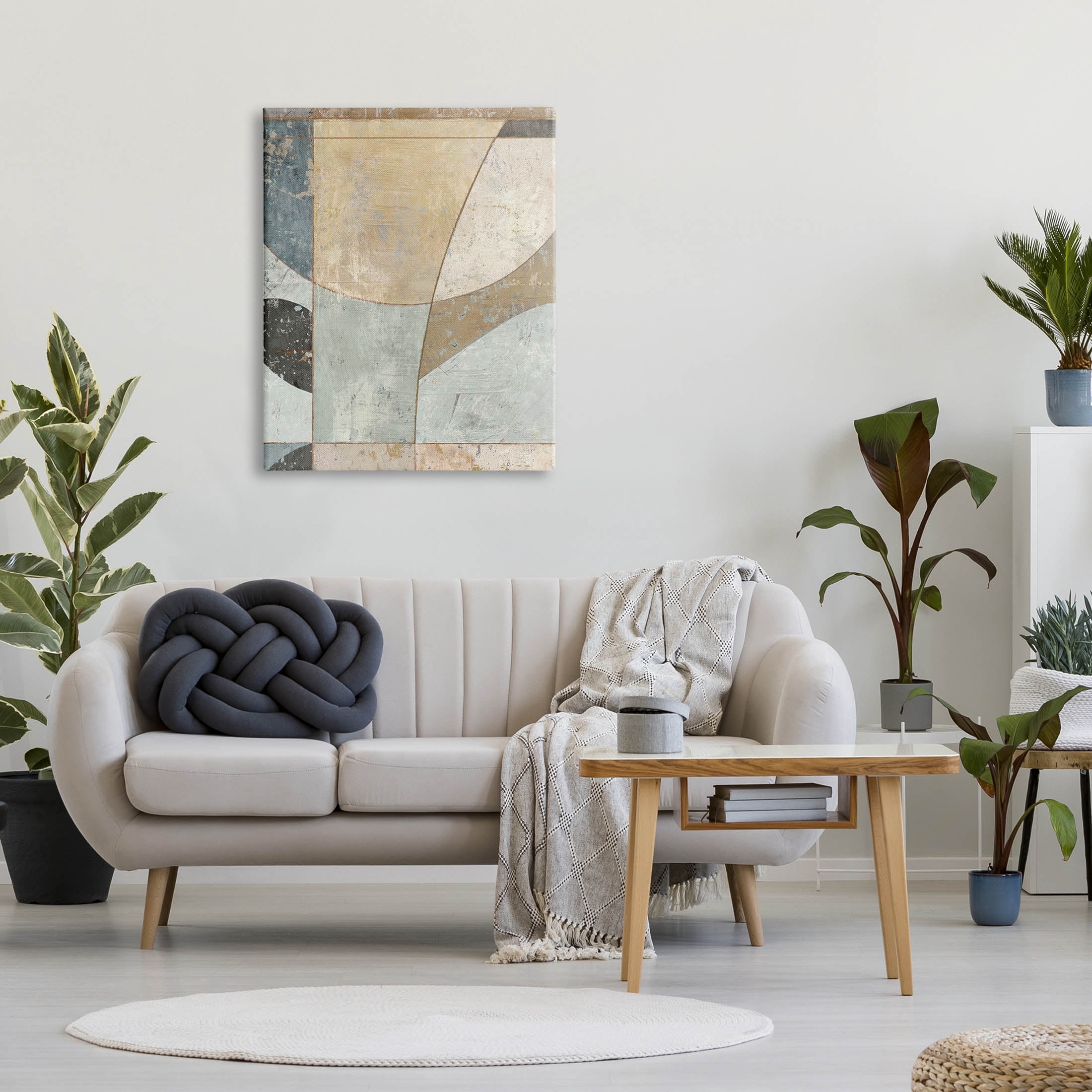 Neutral Tones Curved Shapes Abstract Painting Gallery Wrapped Canvas Print Wall Art