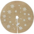 thumbnail image 7 of 48 Inches Christmas Tree Skirt, Natural Burlap with Brown Color. Jute Hessian Material with Hand-Sewn White Laces and Snow Flakes Decoration. Cozy and Perfect for Displaying Presents. (48" Burlap), 7 of 7