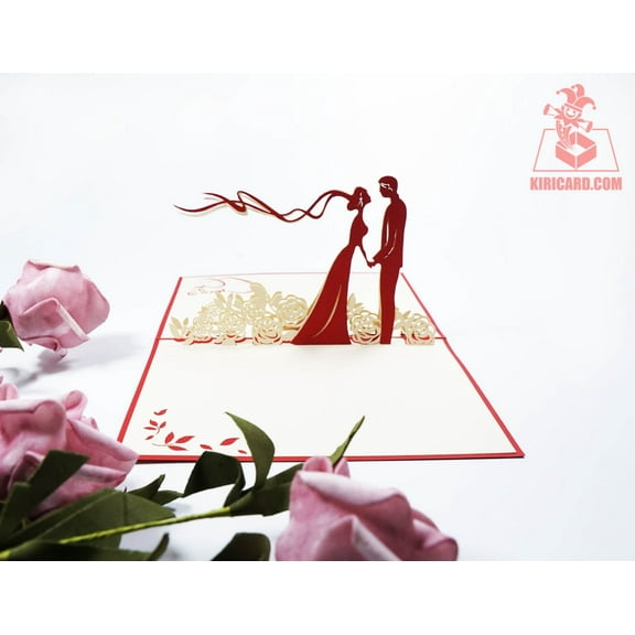 Wedding Day Pop Up Card – 3D Bride & Groom Silhouette Design – Romantic Handmade Greeting Card for Wedding, Anniversary, Engagement, Bridal Shower – Includes Envelope