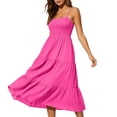 thumbnail image 6 of HBBIKVI Smocked Square Neck Midi Dress for Women Summer Sleeveless A-Line Dress with Elastic Bodice and Flowy Tiered Skirt for Relaxed Vacation Style, 6 of 9