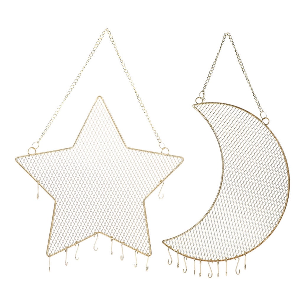 GOOHOCHY 2Pcs Star Shape Moon Shape Hanging Earring Holder Girls Jewelry Organizer Wall Mounted 11.8X5.3X0.2in