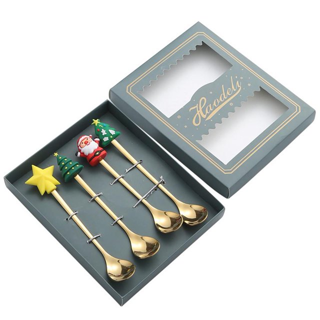 SGACAI Tenedor cuchara de acero inoxidable de Papá Noel, muñeco de nieve, alce, árbol de Navidad