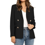 Vetinee Women Notched Lapel Double Breasted Blazer Work Office Jacket, Size S-2XL