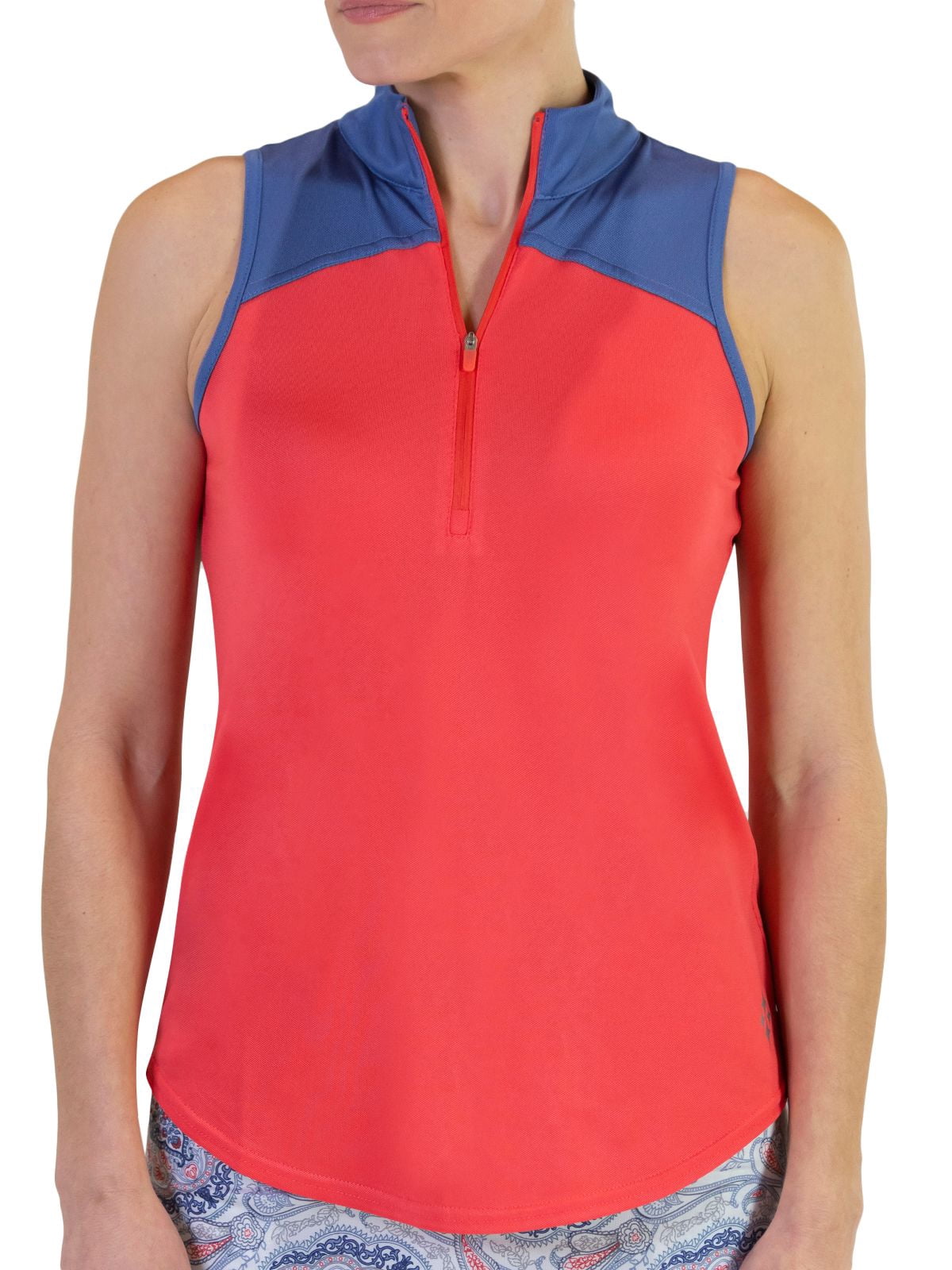 Zip Cutaway Mock Sleeveless Golf Polo 